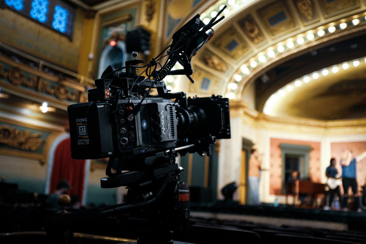 A cinema camera close-up on a set